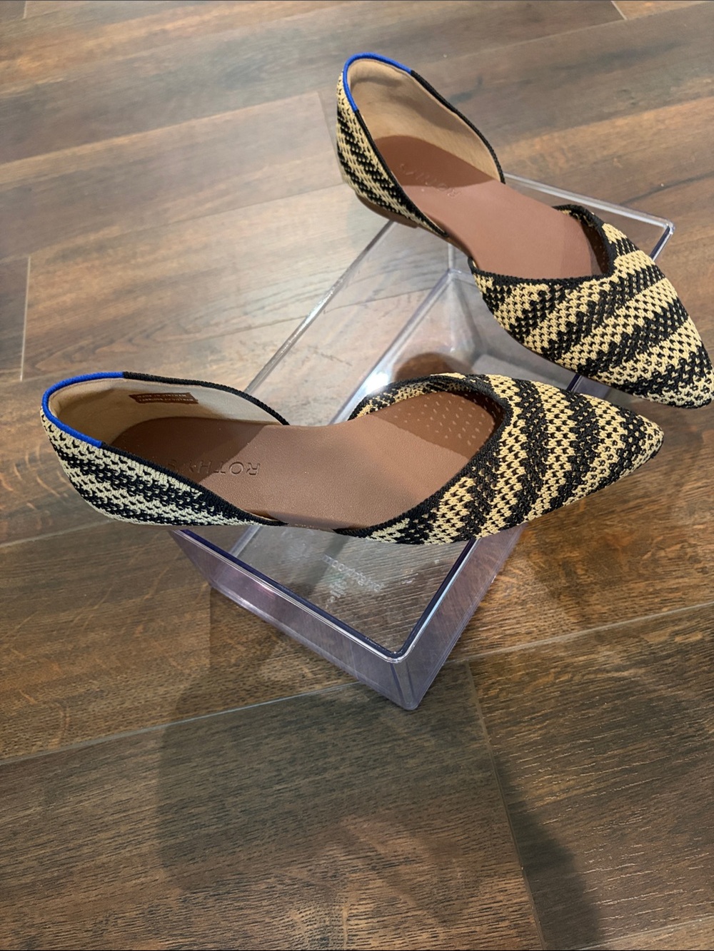 Rothy's Black and Cream Striped D'Orsay Flats